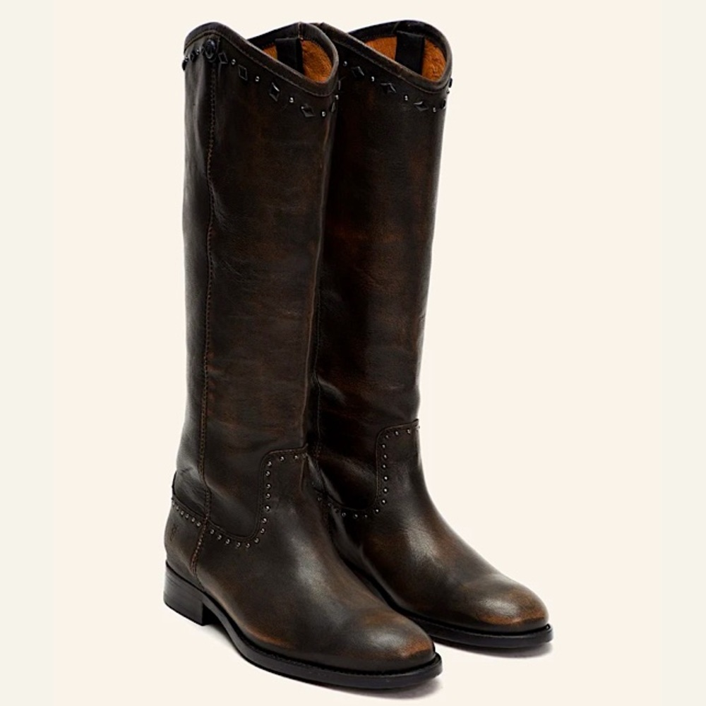 $398 RARE Frye Melissa Rhinestone Button Distressed Vintage Pull On Tall Boots - Picture 3 of 16